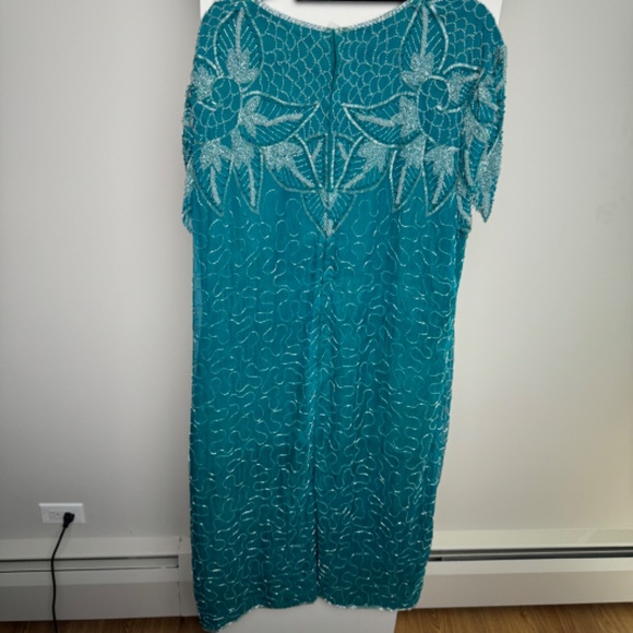Vintage Beaded Turquoise Dress with Slit - Picture 11 of 13